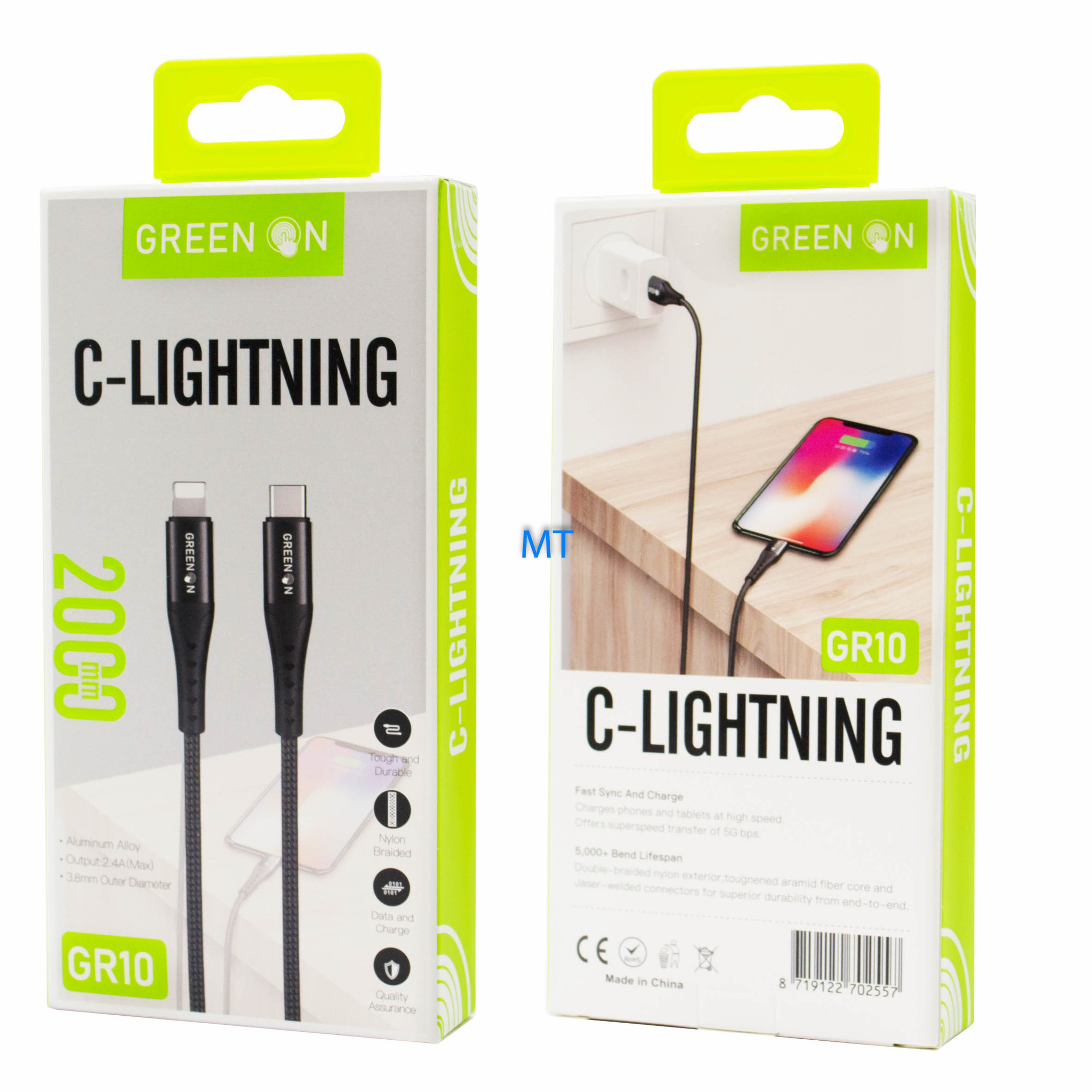 GREEN ON Cable USB-C To USB Lightning 2M GR10