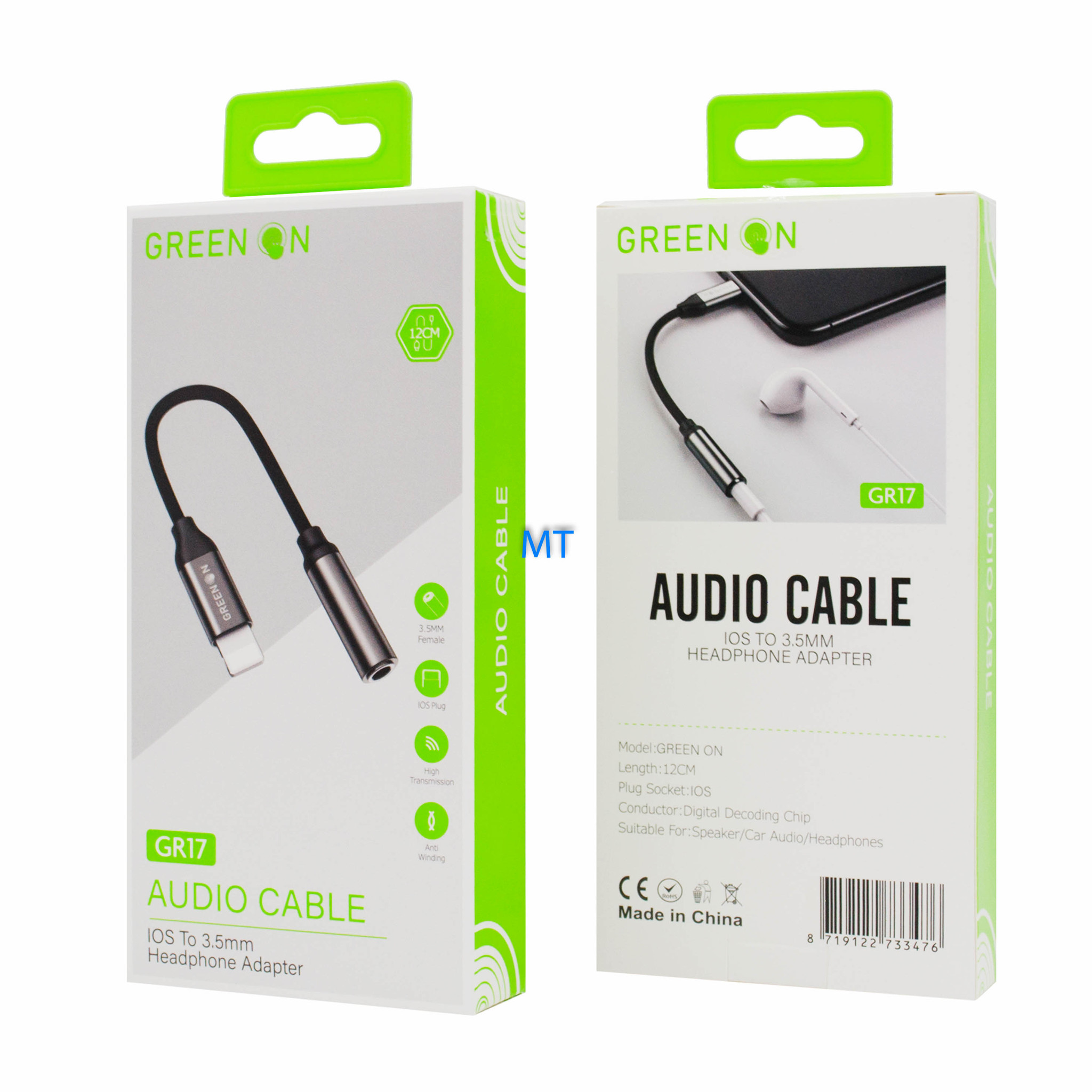 GREEN ON Lightning to 3.5mm Audio Cable GR17, foto 2 van 3