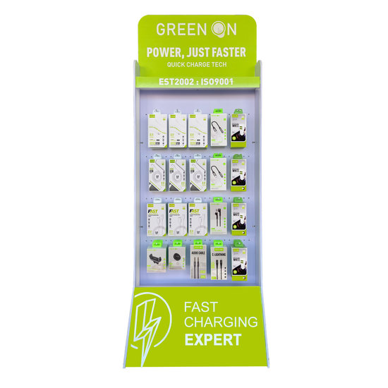 GREEN ON Display 40X ITEMS /USB CABLE/DUAL CAR CHARGER/HOLDER/AUX CABLE/AUDIO CONVERTER