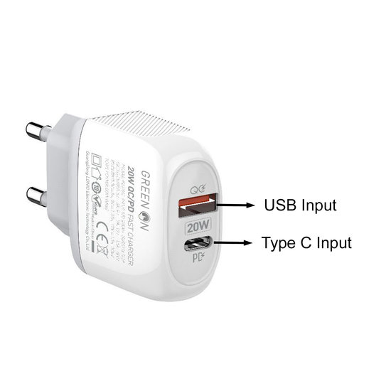 GREEN ON 20W Dual PD + QC3.0 Travel Charger A2316C-EU