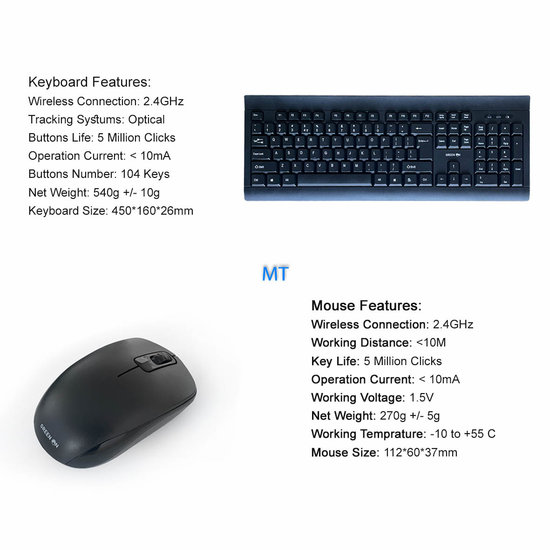 GREEN ON Wireless Keyboard & Mouse QWERTY US Set 2,4GHz GR27