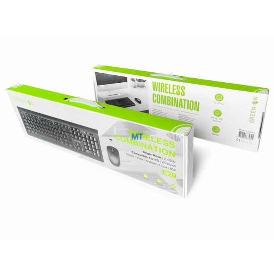 GREEN ON Wireless Keyboard & Mouse QWERTY US Set 2,4GHz GR27