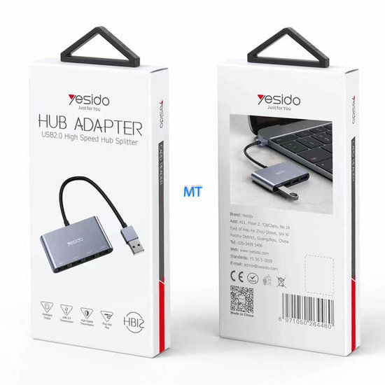 Yesido USB 2.0 HUB Adapter High Speed Hub 4x Spilitter HB12