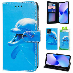 GREEN ON 3D Print Wallet Case Dolphin Galaxy A14 4G / 5G