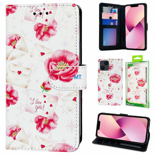 GREEN ON 3D Print Wallet Case Red Flowers Galaxy A14 4G / 5G