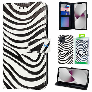 GREEN ON 3D Print Wallet Case Black Zebra Skin Galaxy A14 4G / 5G