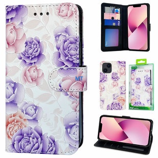 GREEN ON 3D Print Wallet Case Purple FLower Galaxy A13 5G / A04S