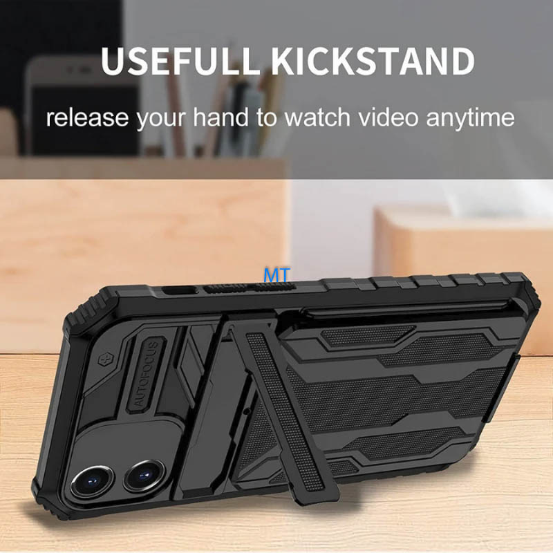 GREEN ON Armor Card Holder Anti Shock Case for IPhone 14, foto 4 van 6