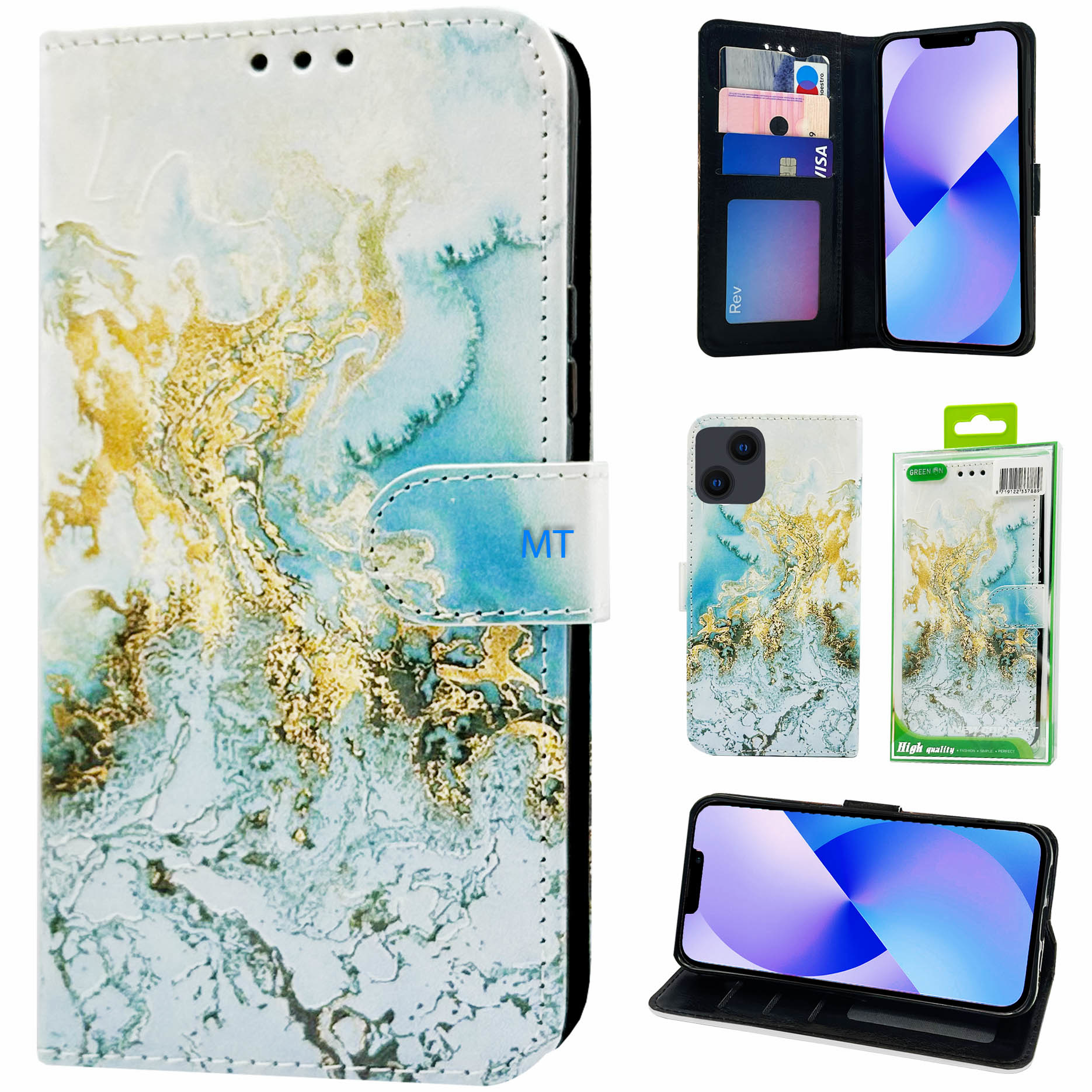 GREEN ON 3D Print Wallet Case Gold Green Marble Galaxy S23 Plus