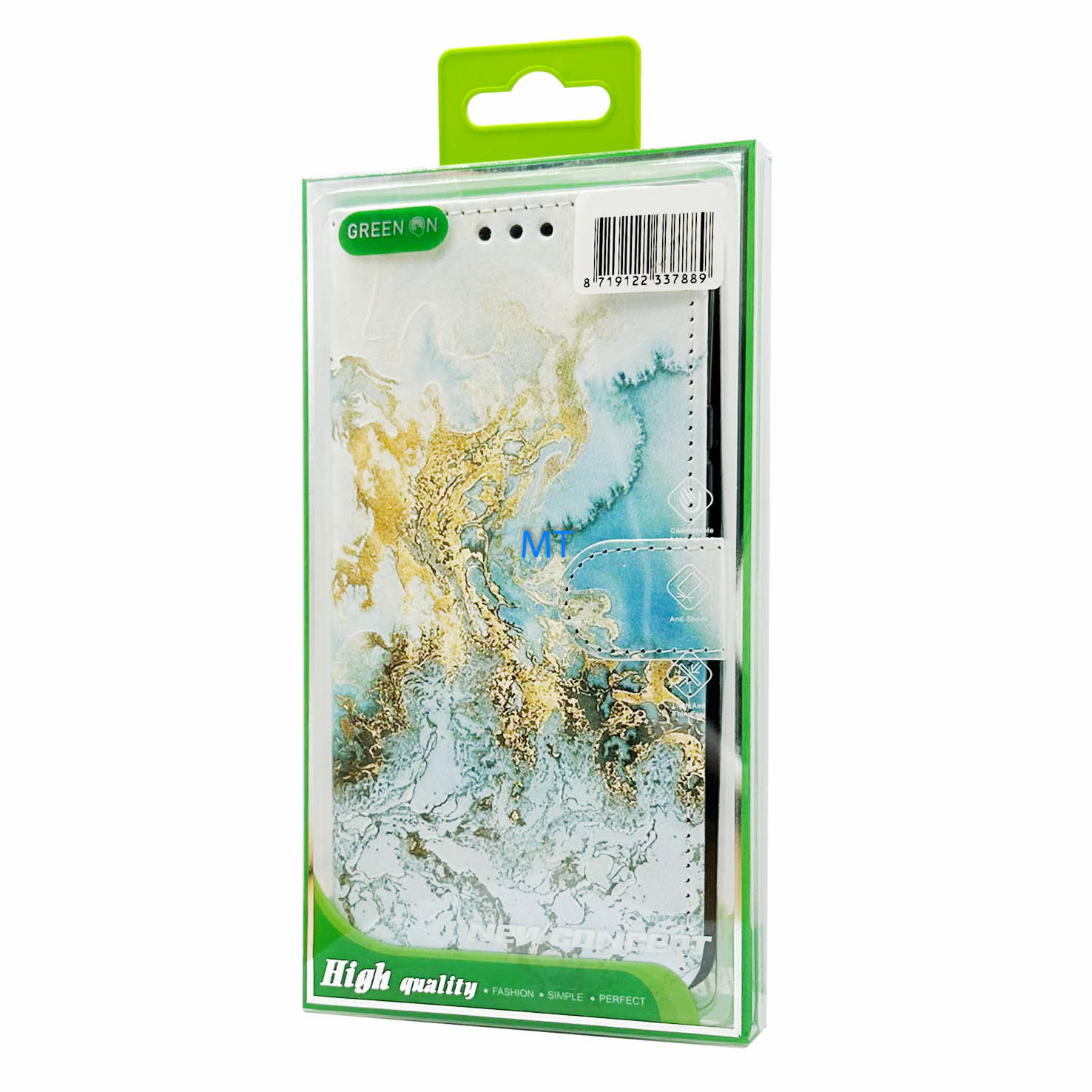 GREEN ON 3D Print Wallet Case Gold Green Marble Galaxy S23 Plus, foto 2 van 6