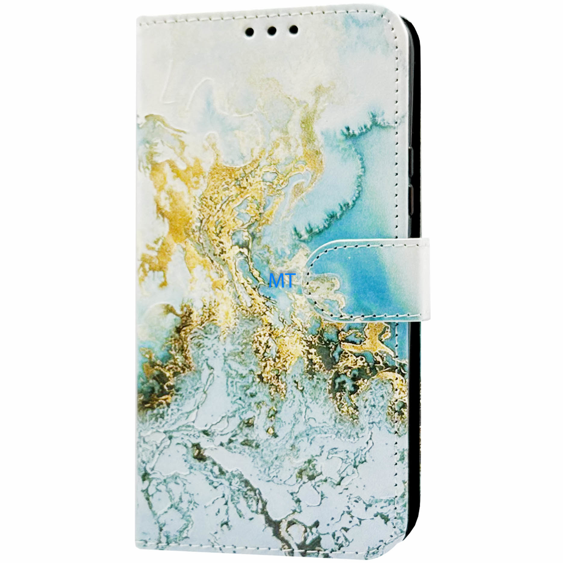 GREEN ON 3D Print Wallet Case Gold Green Marble Galaxy S23 Plus, foto 3 van 6