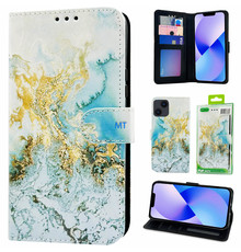 GREEN ON 3D Print Wallet Case Gold Green Marble Galaxy A13 5G / A04S