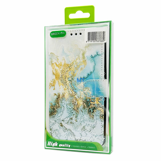 GREEN ON 3D Print Wallet Case Gold Green Marble Galaxy A13 5G / A04S