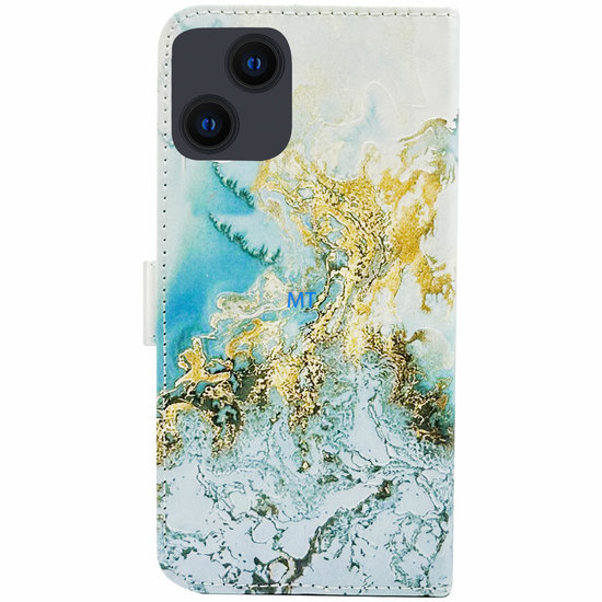 GREEN ON 3D Print Wallet Case Gold Green Marble Galaxy A54 5G