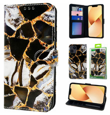 GREEN ON 3D Print Wallet Case Gold Black Marble Galaxy S23