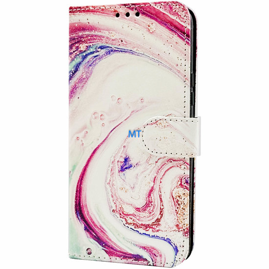 GREEN ON 3D Print Wallet Case Purple Marble Galaxy A54 5G