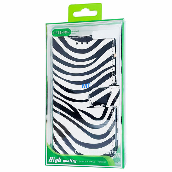 GREEN ON 3D Print Wallet Case Black Zebra Skin S21, foto 2 van 6