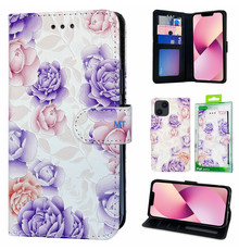 GREEN ON 3D Print Wallet Case Purple Flowers Galaxy S22