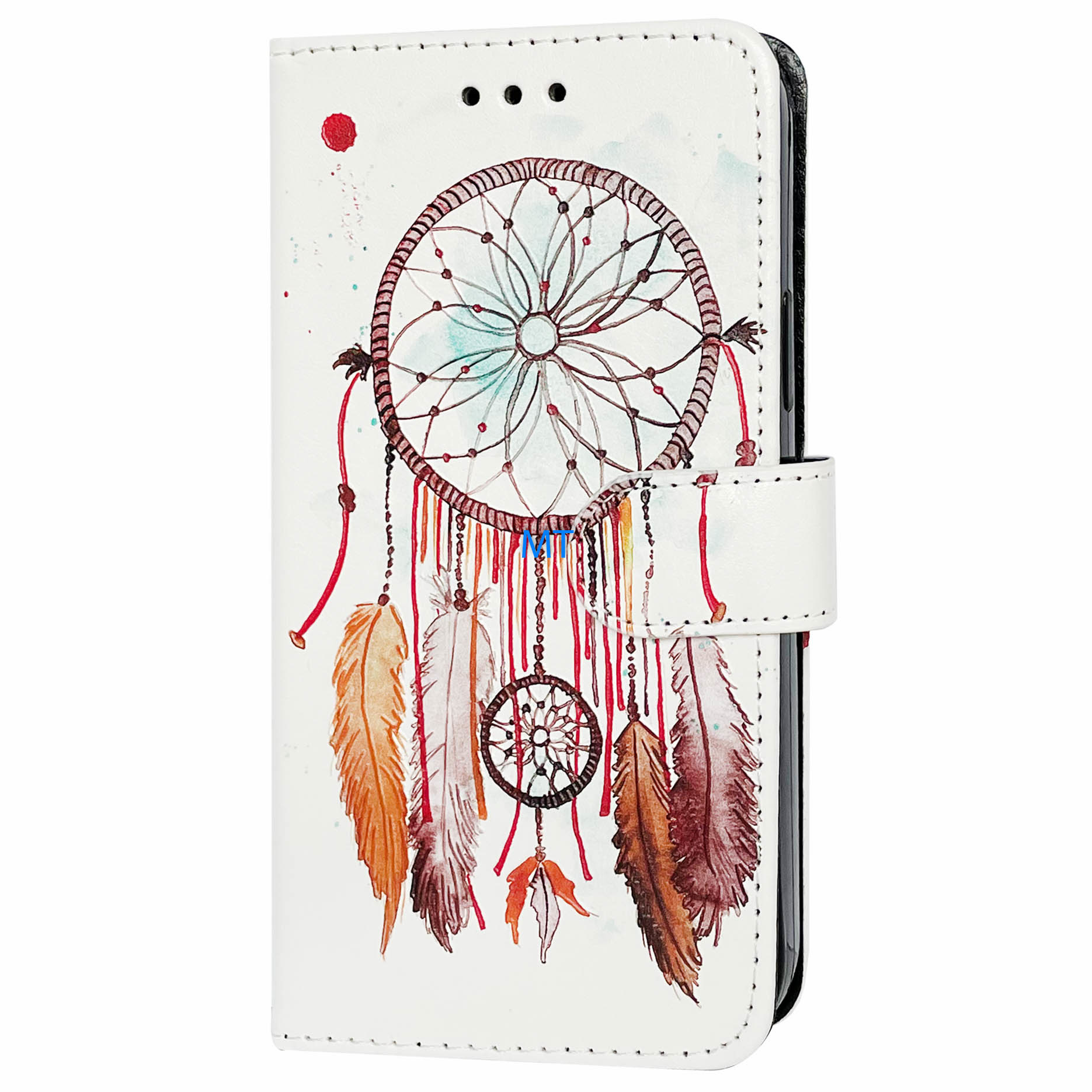 GREEN ON 3D Print Wallet Case Brown Feather Oppo Reno7 4G, foto 3 van 6