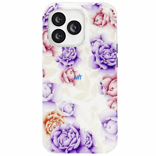 GREEN ON Print Silicone Case Anti Shock Purple Flower IPhone 12 / 12 Pro