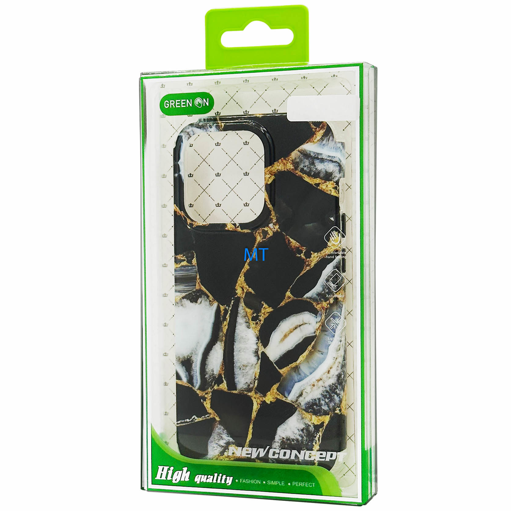 GREEN ON Print Silicone Case Anti Shock Black Marble IPhone 12 / 12 Pro, foto 2 van 3
