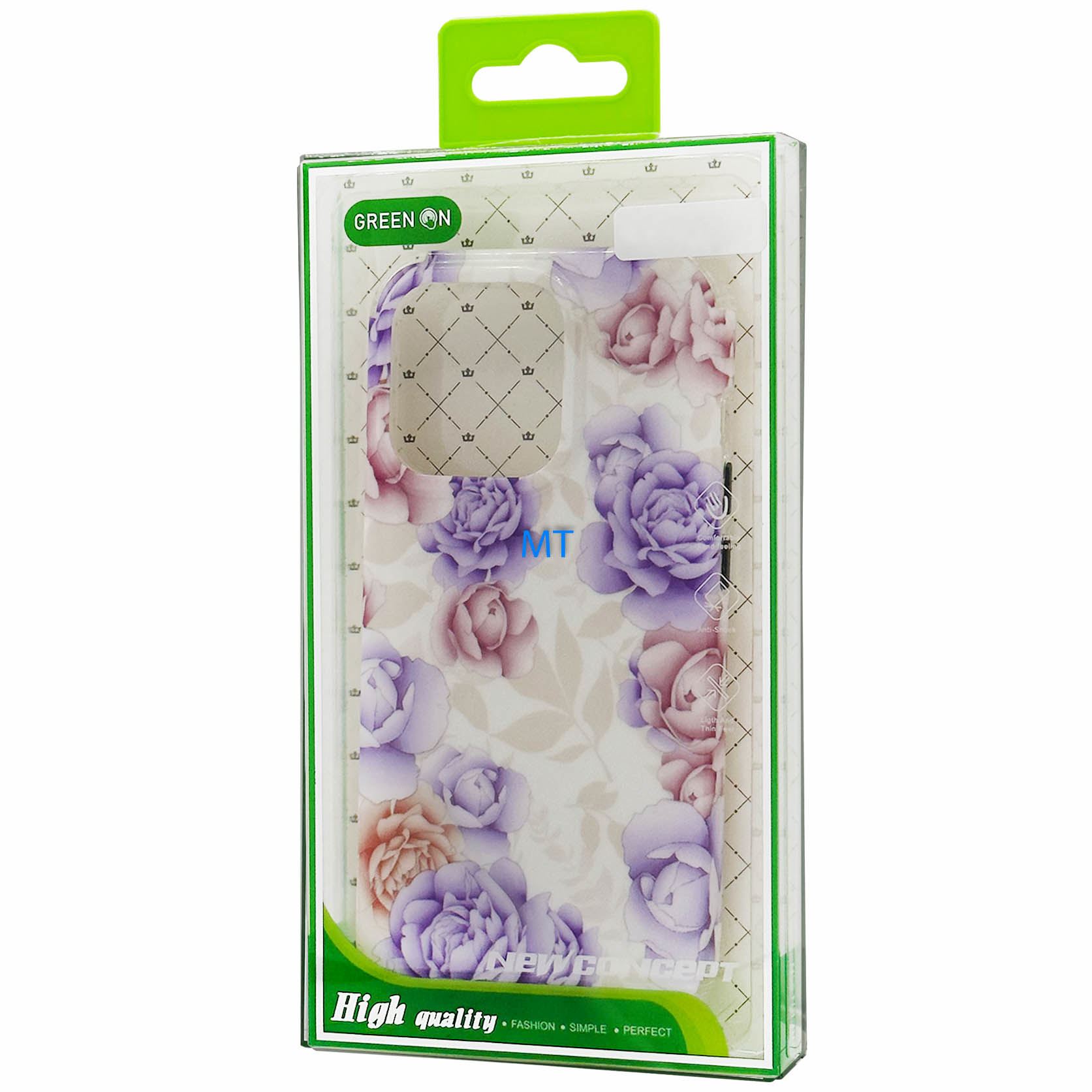 GREEN ON Print Silicone Case Anti Shock Purple Flower IPhone 13, foto 2 van 3