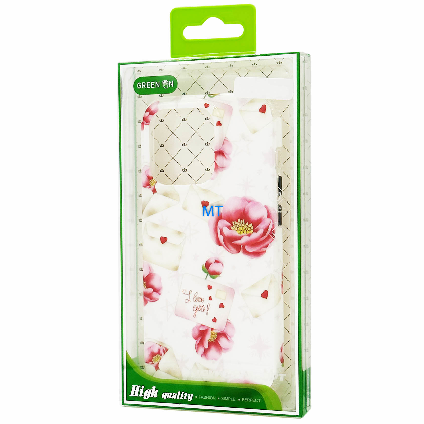 GREEN ON Print Silicone Case Anti Shock Pink Flower IPhone 13, foto 2 van 3