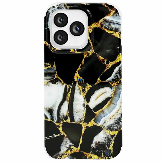 GREEN ON Print Silicone Case Anti Shock Black Marble IPhone 13
