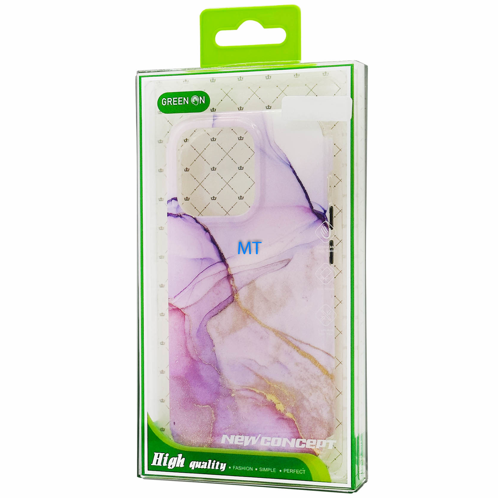 GREEN ON Print Silicone Case Anti Shock Purple Marble IPhone 13, foto 2 van 3