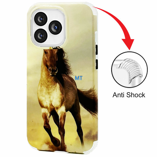 GREEN ON Print Silicone Case Anti Shock Brown Horse IPhone 13 Pro