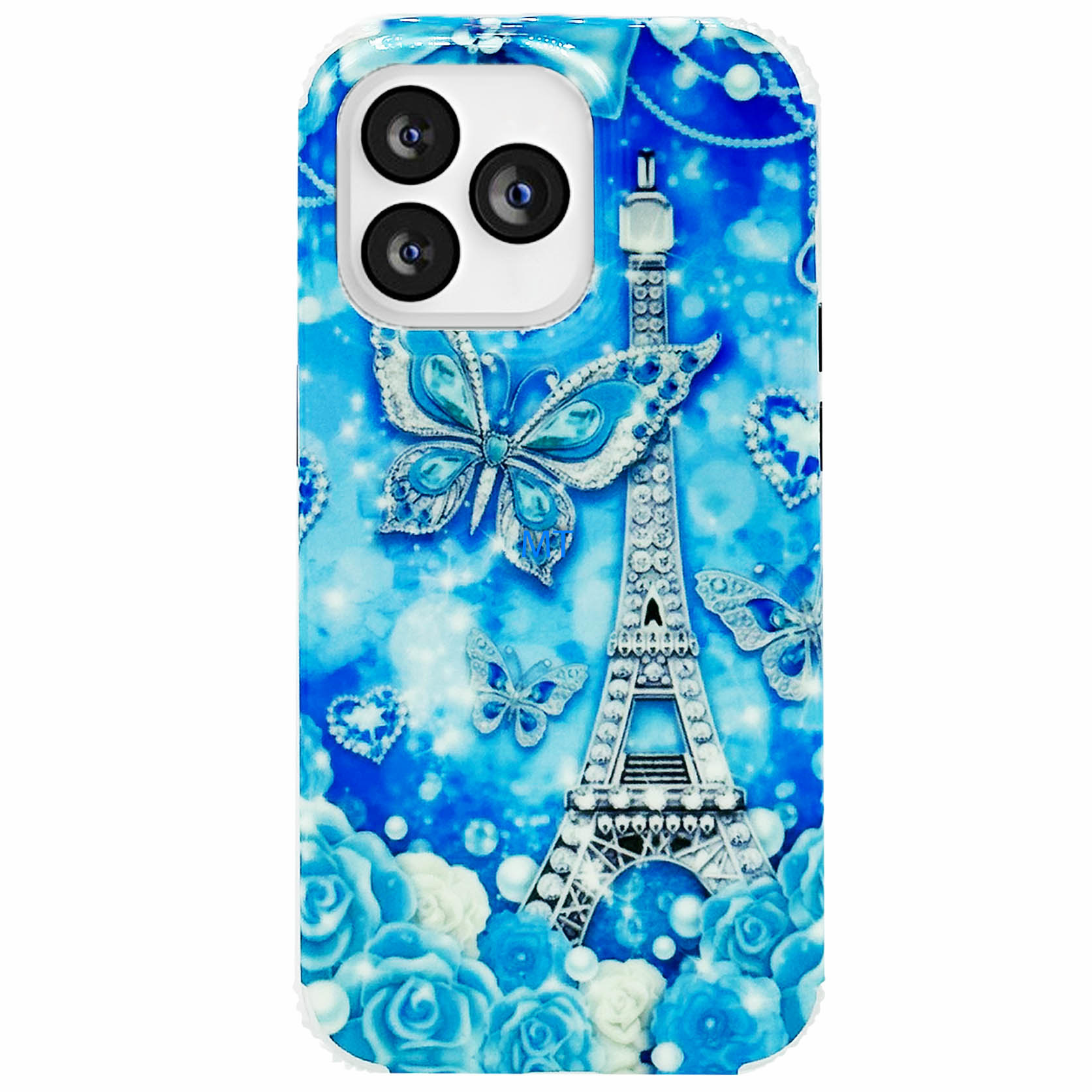 GREEN ON Print Silicone Case Anti Shock Blue Butterfly IPhone 14, foto 3 van 3