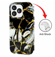 GREEN ON Print Silicone Case Anti Shock Black Marble IPhone 14