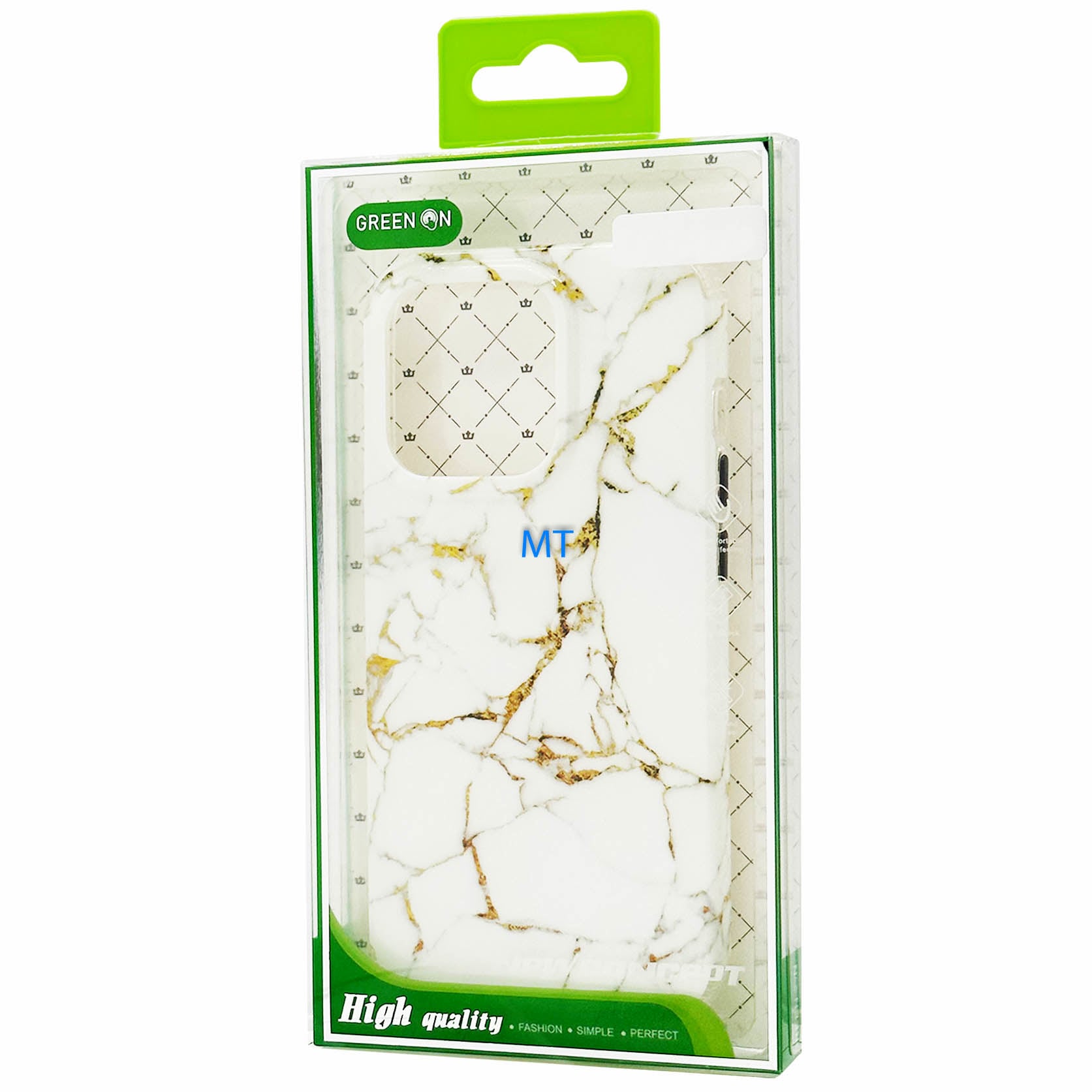 GREEN ON Print Silicone Case Anti Shock Brown Line Marble IPhone 14, foto 2 van 3