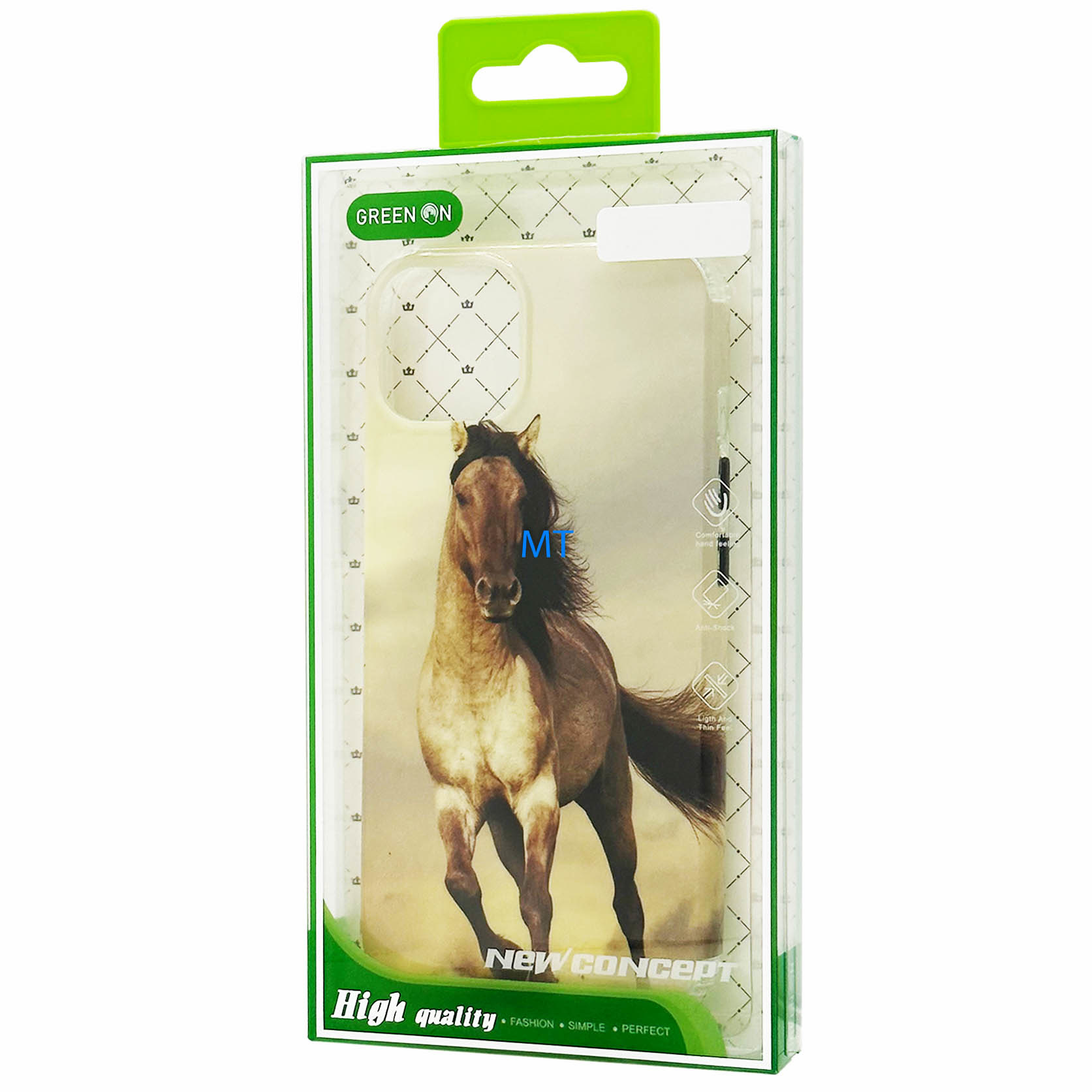 GREEN ON Print Silicone Case Anti Shock Brown Horse IPhone 14, foto 2 van 3