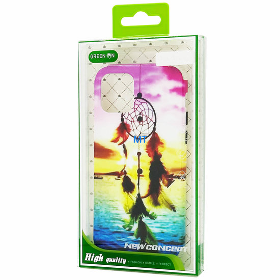 GREEN ON Print Silicone Case Anti Shock Pink Sky Feather IPhone 14 Pro