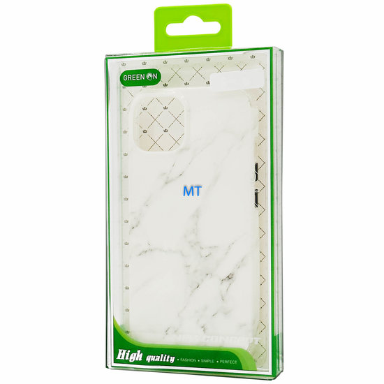 GREEN ON Print Silicone Case Anti Shock Gray Line Marble IPhone 14 Pro