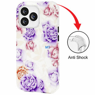 GREEN ON Print Silicone Case Anti Shock Purple Flower IPhone 14 Pro Max