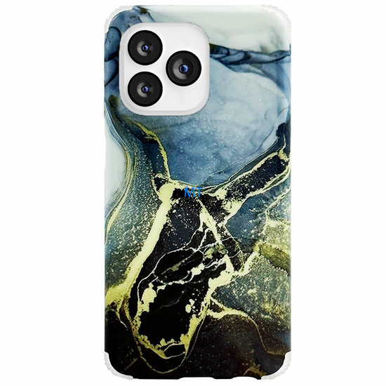 GREEN ON Print Silicone Case Anti Shock Blue Marble IPhone 14 Pro Max