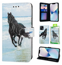 GREEN ON 3D Print Wallet Case Black Horse IPhone 14 Pro Max