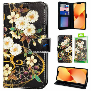 GREEN ON 3D Print Wallet Case White Flower Xiaomi 12