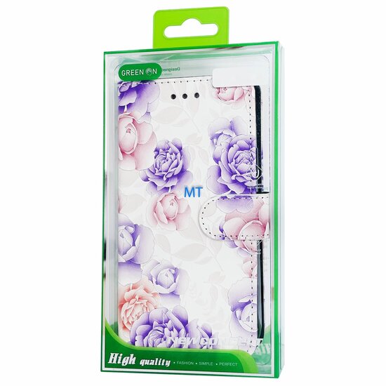 GREEN ON 3D Print Wallet Case Purple FLower Realme C30