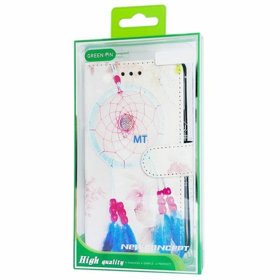 GREEN ON 3D Print Wallet Case Blue Pink Feather Realme C30s, foto 2 van 6