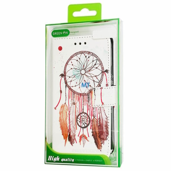 GREEN ON 3D Print Wallet Case Brown Feather Moto E32 / E32s, foto 2 van 6
