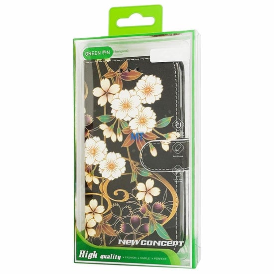 GREEN ON 3D Print Wallet Case White Flower Moto E30 / E40, foto 2 van 6
