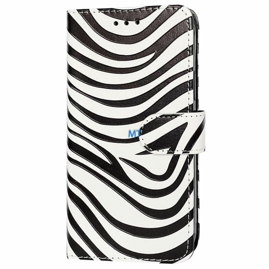 GREEN ON 3D Print Wallet Case Black Zebra Skin Moto E7, foto 3 van 6