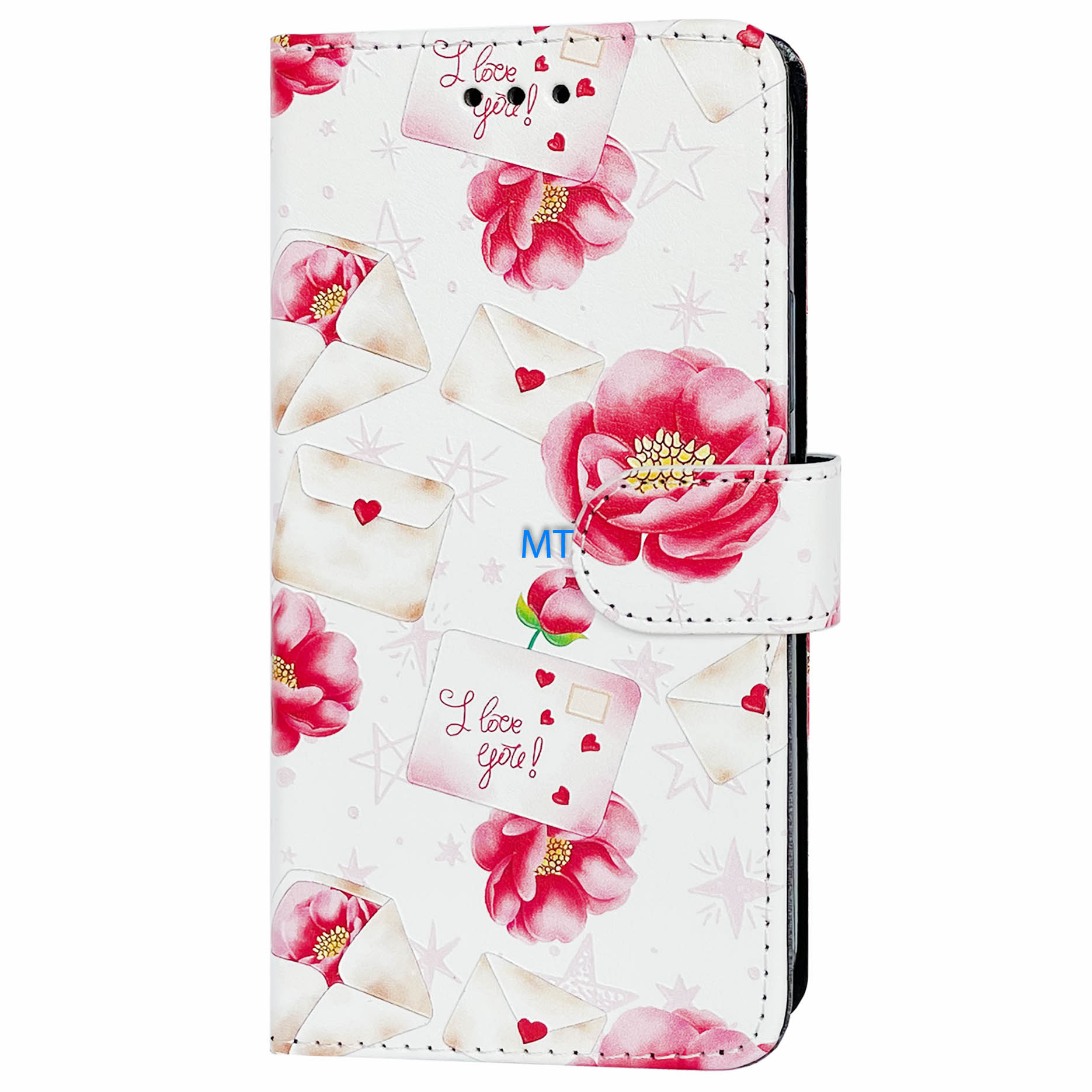 GREEN ON 3D Print Wallet Case Red Flowers IPhone 15, foto 3 van 6