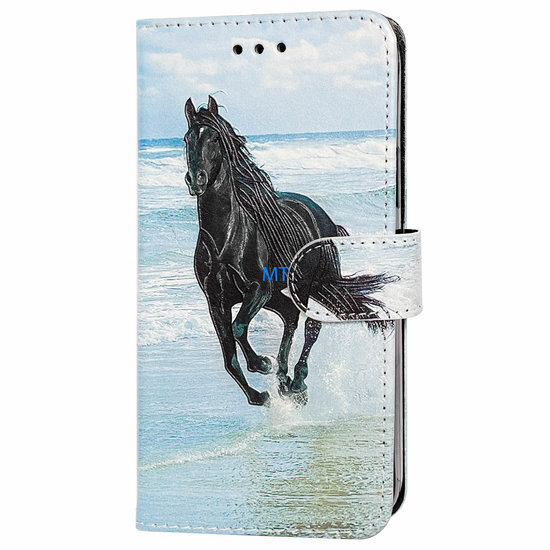 GREEN ON 3D Print Wallet Case Black Horse IPhone 15 Pro Max