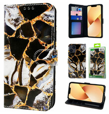 GREEN ON 3D Print Wallet Case Gold Black Marble Galaxy A24 4G