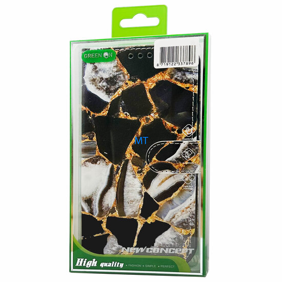 GREEN ON 3D Print Wallet Case Gold Black Marble IPhone 15