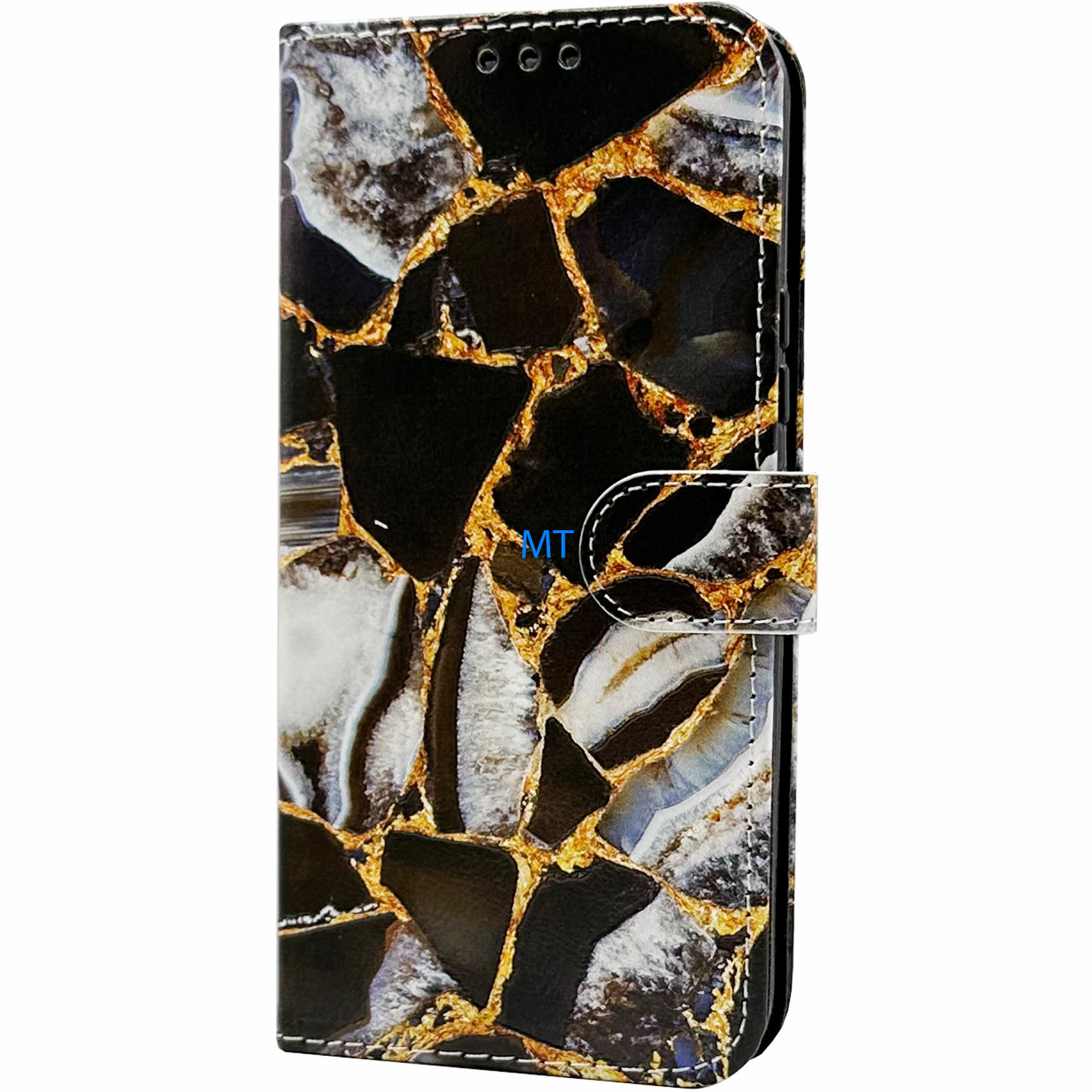 GREEN ON 3D Print Wallet Case Gold Black Marble IPhone 15 Pro, foto 2 van 6